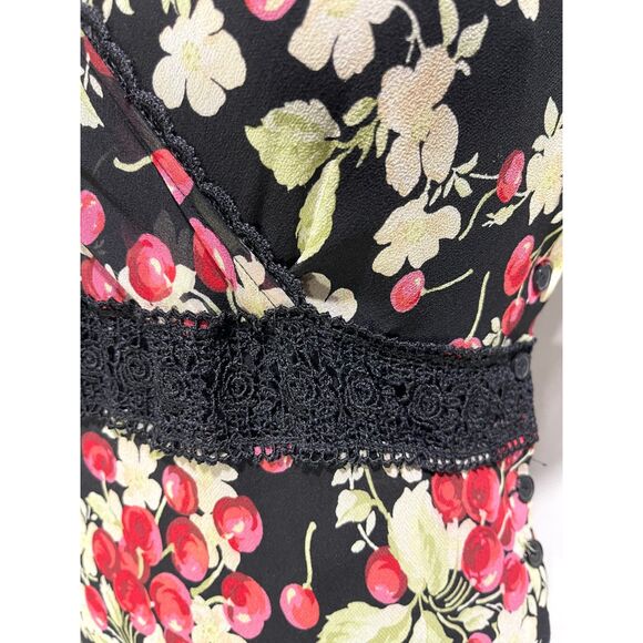 VTG maxi dress Y2K lace sherries empire waist asymmetric hem babydoll women S - Picture 9 of 10